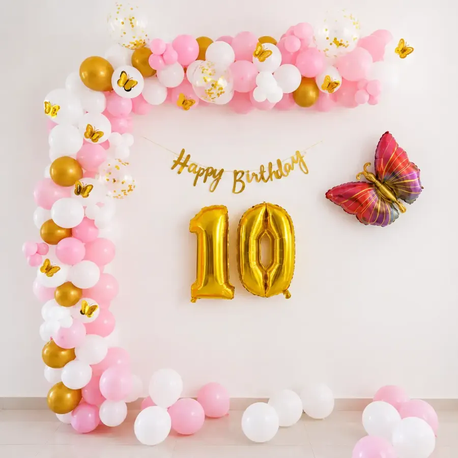 Butterfly Pastel Balloon Arch — decoration setup in Pune