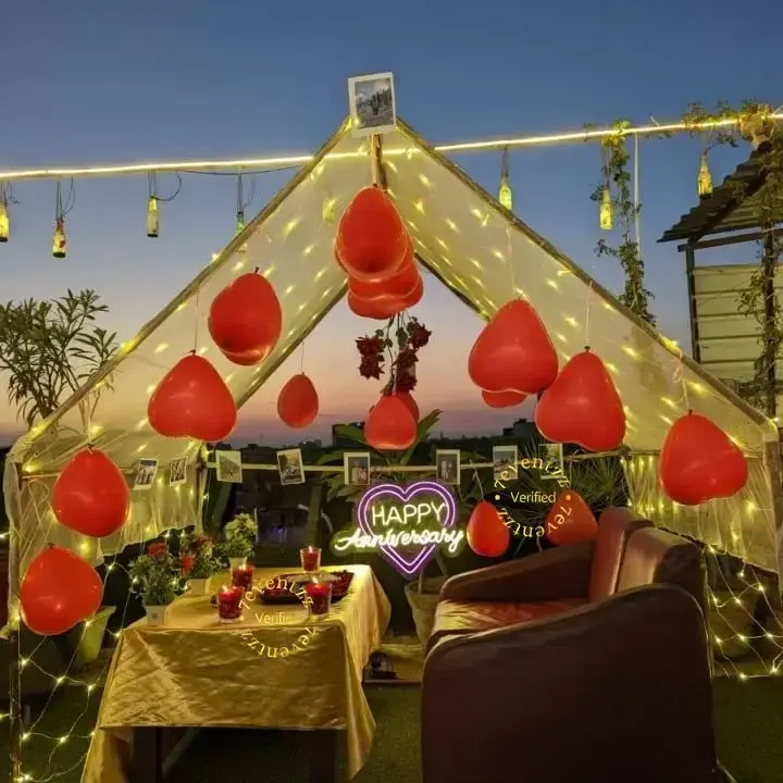 Candle Light Dinner in Open Rooftop — decoration setup in Pune