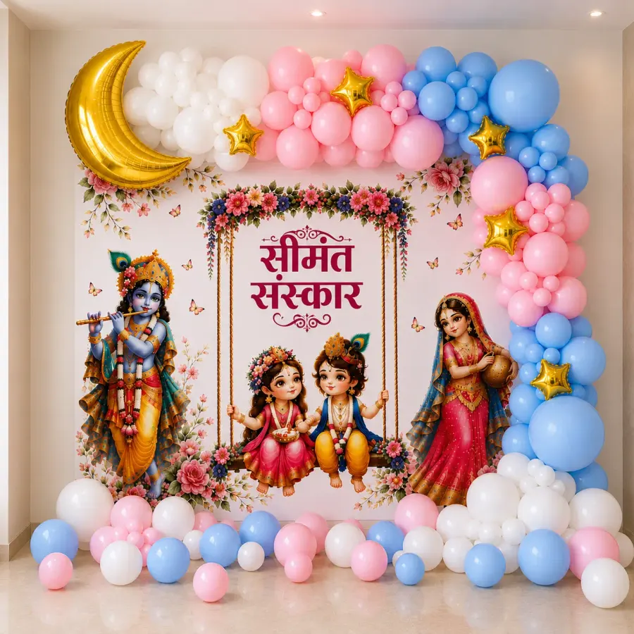 Traditional Seemant Sanskar Balloon Decoration — decoration setup in Pune