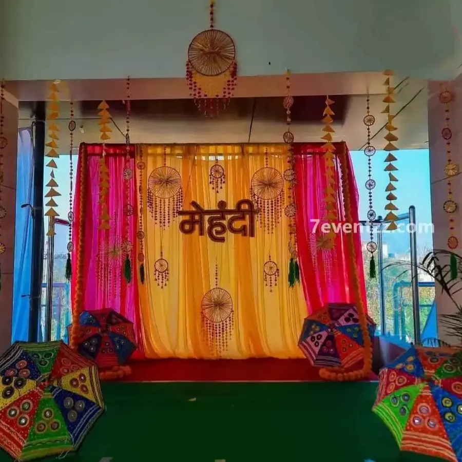 Colorful Mehndi Decorations — decoration setup in Pune