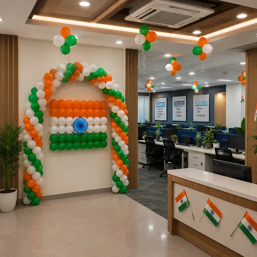 Corporate Independence Day Balloon Arch Decoration — decoration setup in Pune