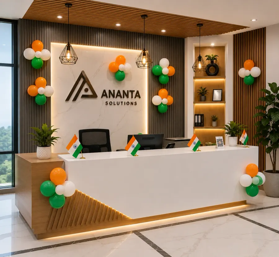 Corporate Reception Tricolor Balloon Decoration — decoration setup in Pune