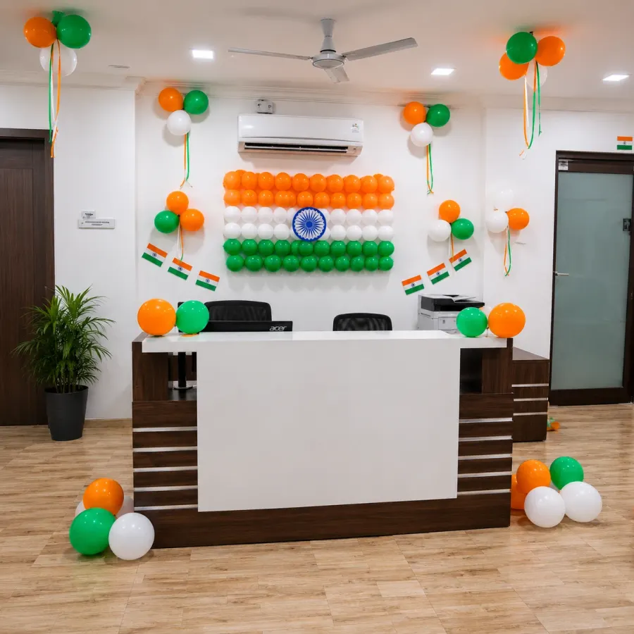 Corporate Tricolor Balloon Decoration — decoration setup in Pune