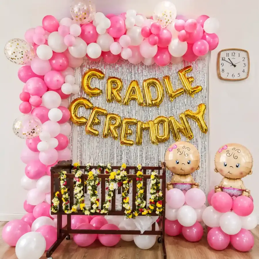 Cradle Balloon Arch Decoration — decoration setup in Pune