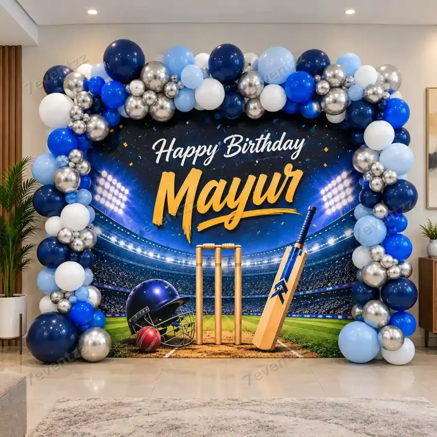 Cricket Birthday Celebration Decor — decoration setup in Pune