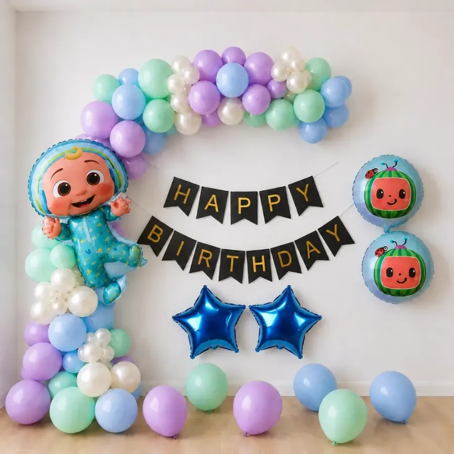 Cute Cocomelon Birthday Decoration — decoration setup in Pune