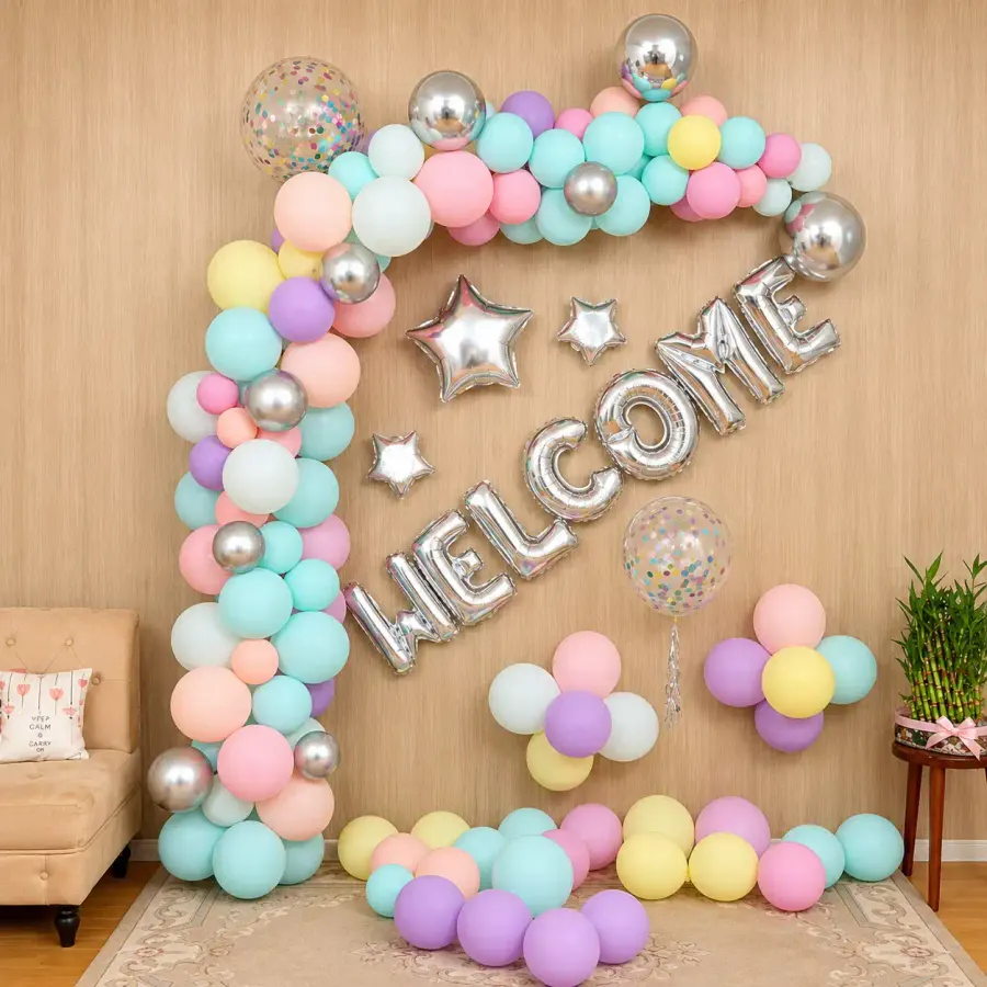 Pastel Colors Welcome Baby Decoration — decoration setup in Pune