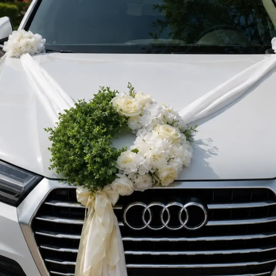 White Car Decoration For Wedding — photo 3