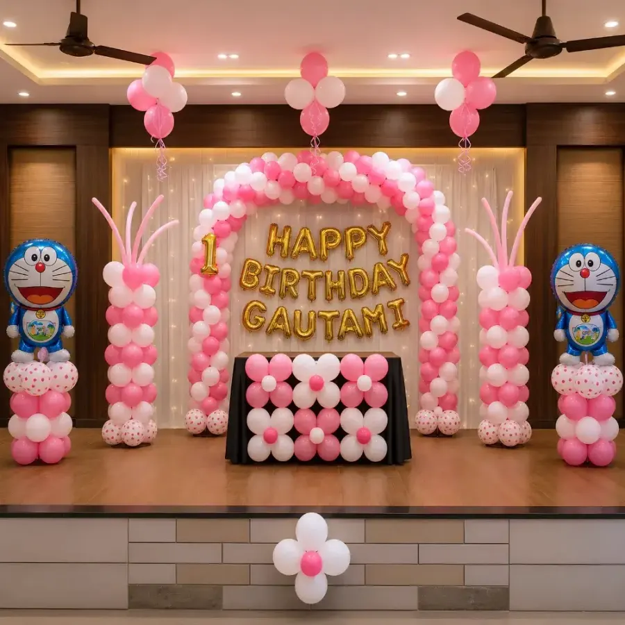 Doraemon Theme Stage Decoration — decoration setup in Pune
