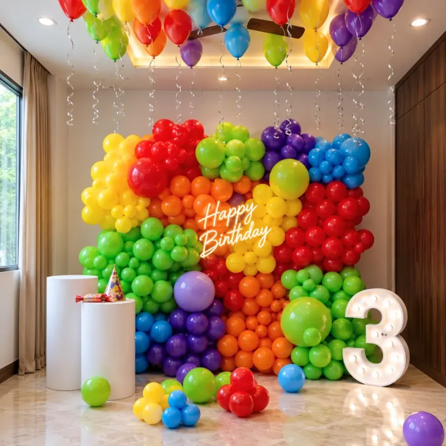 Colorful Balloon Wall Decoration — decoration setup in Pune