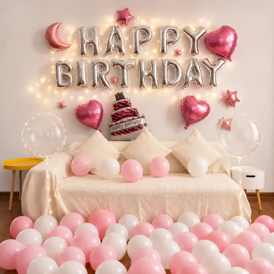 Pink White Hall Decoration — decoration setup in Pune