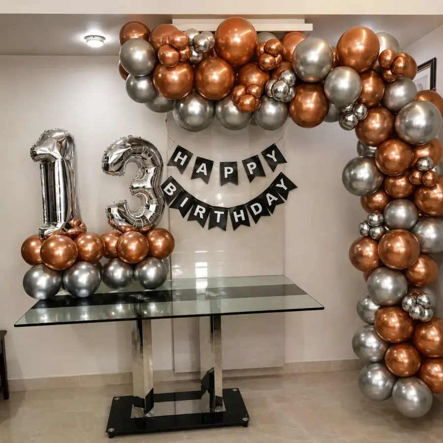 Chrome Balloon Garland — decoration setup in Pune