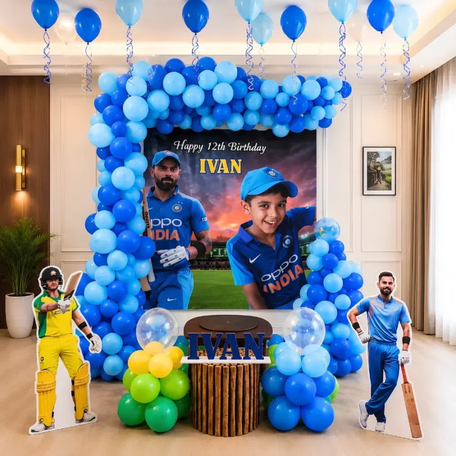 Cricket Theme Birthday Decor — decoration setup in Pune