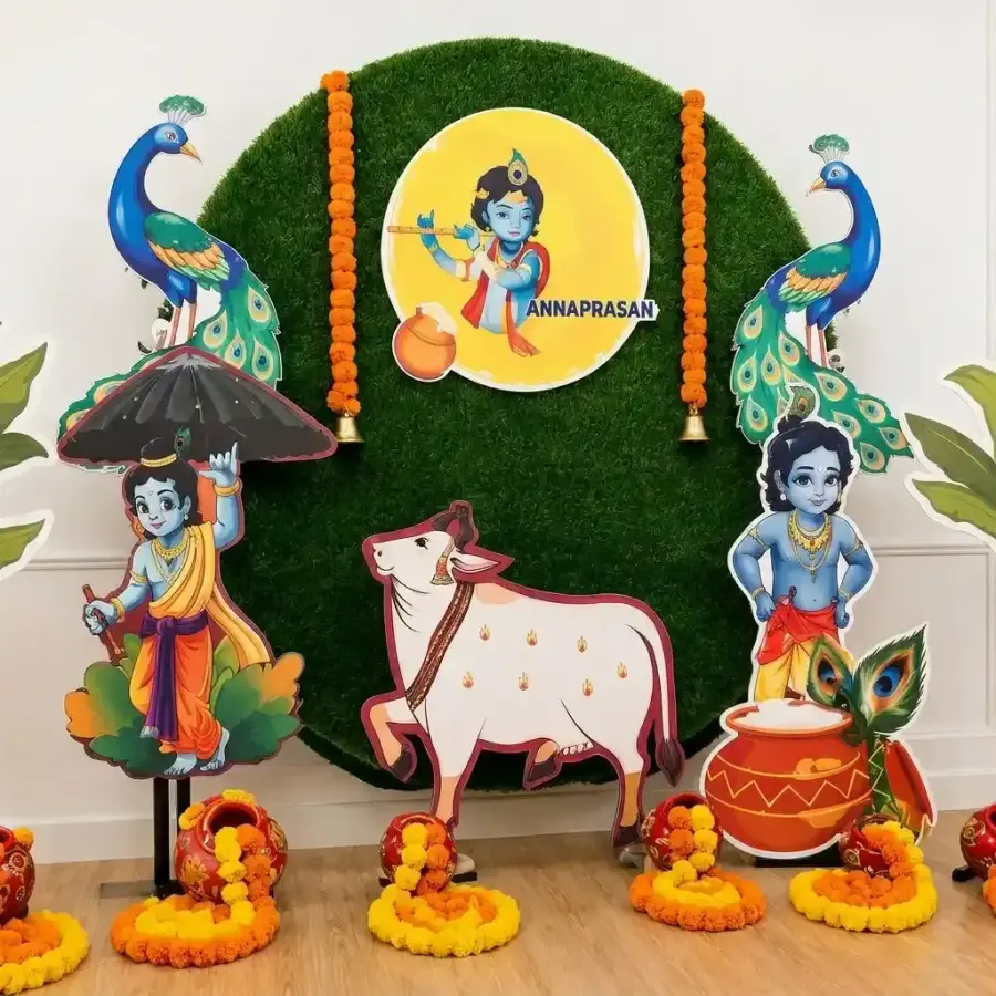 Krishna Theme Backdrop Decoration — decoration setup in Pune