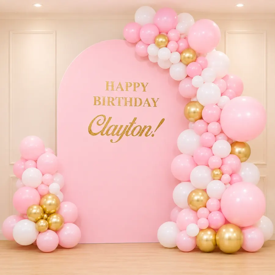 Luxury Pink & Gold Birthday Balloon Decoration — decoration setup in Pune