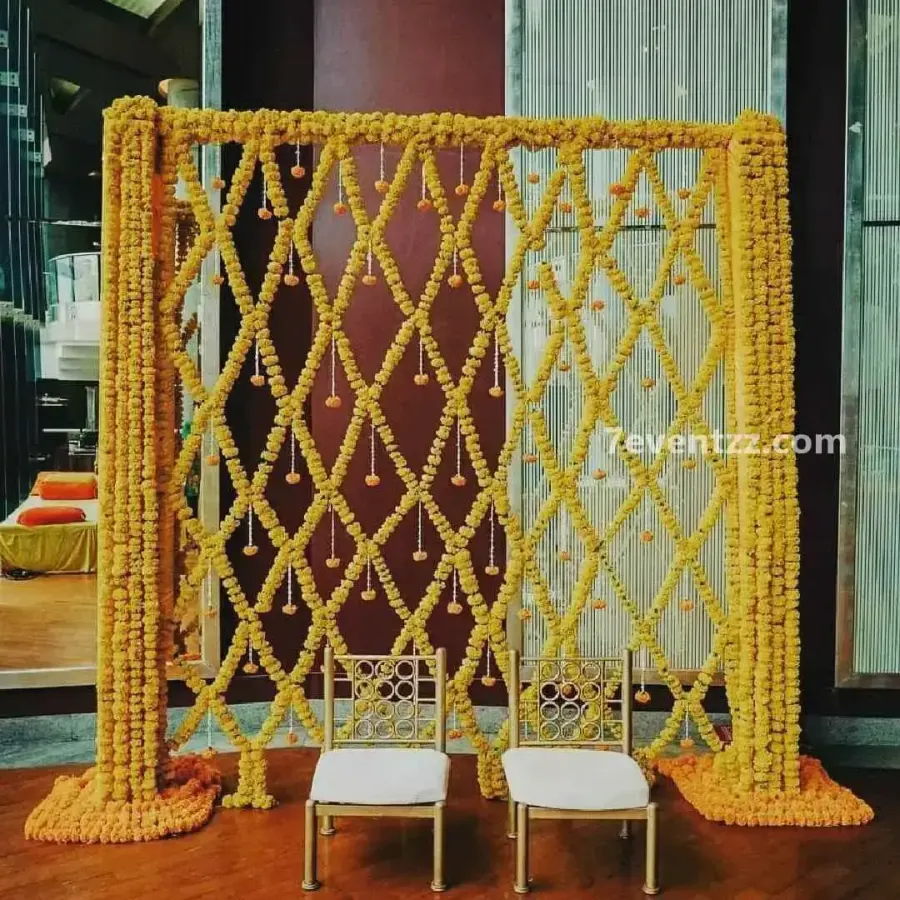 Marigold Haldi Decoration — decoration setup in Pune