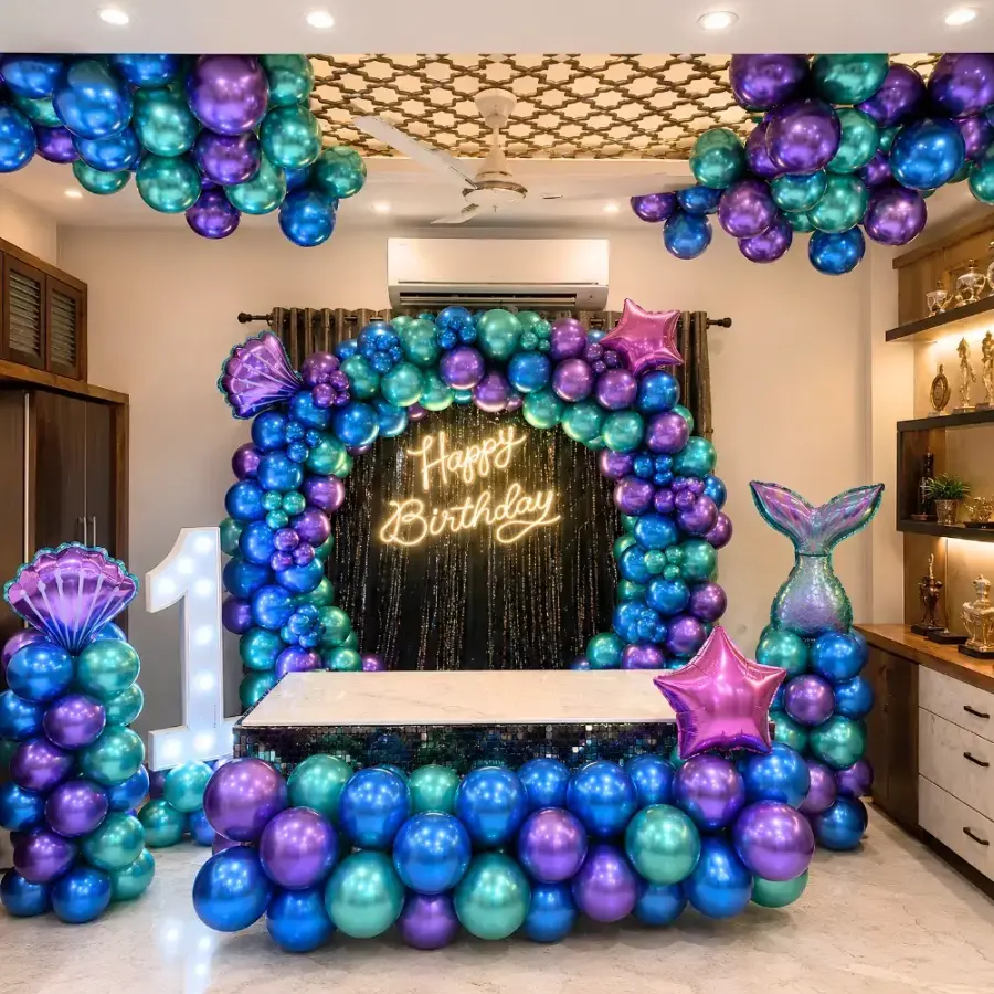 Mermaid Theme Balloon Decor — decoration setup in Pune