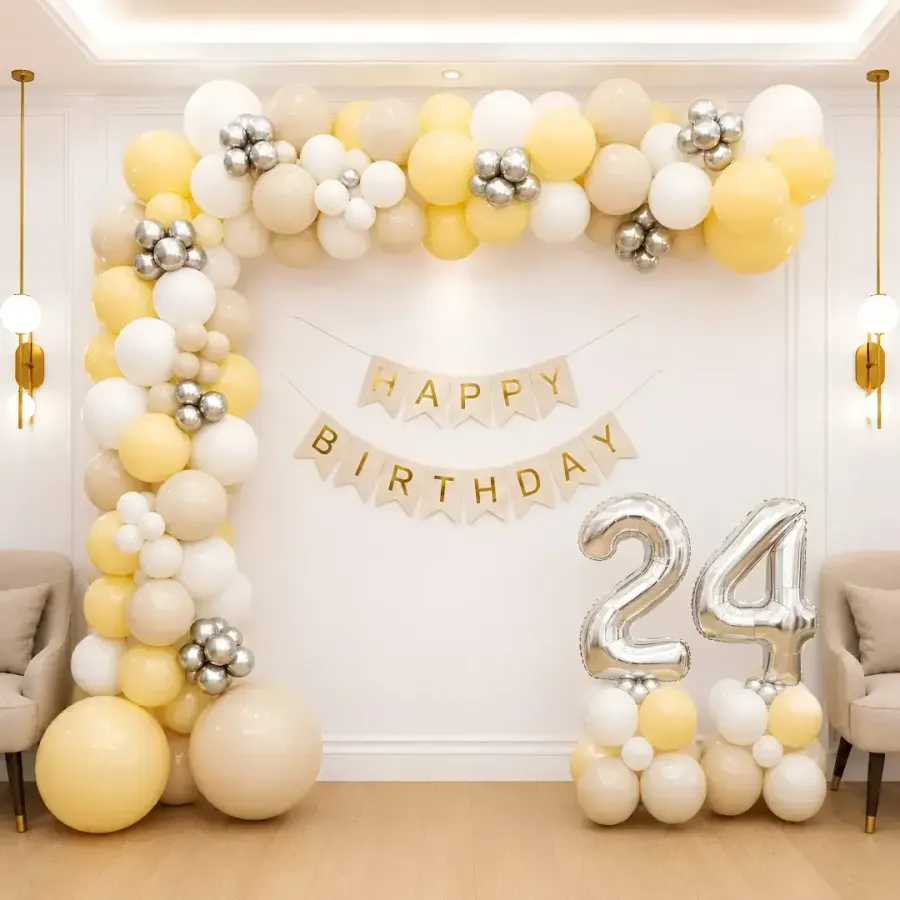 Minimalist Birthday Decoration with Pastel Balloons — decoration setup in Pune