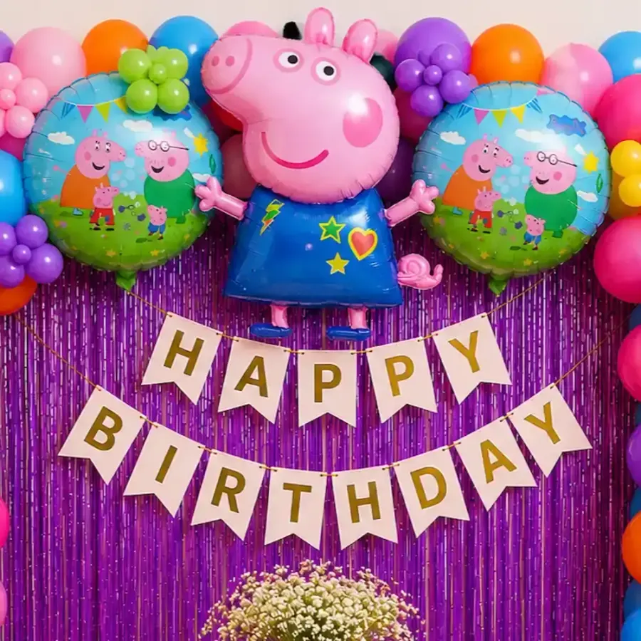 Peppa Pig Theme Birthday Decoration with Balloon Arch — photo 2
