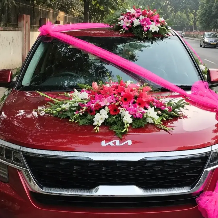 Pink Floral Wedding Car Decoration — photo 2