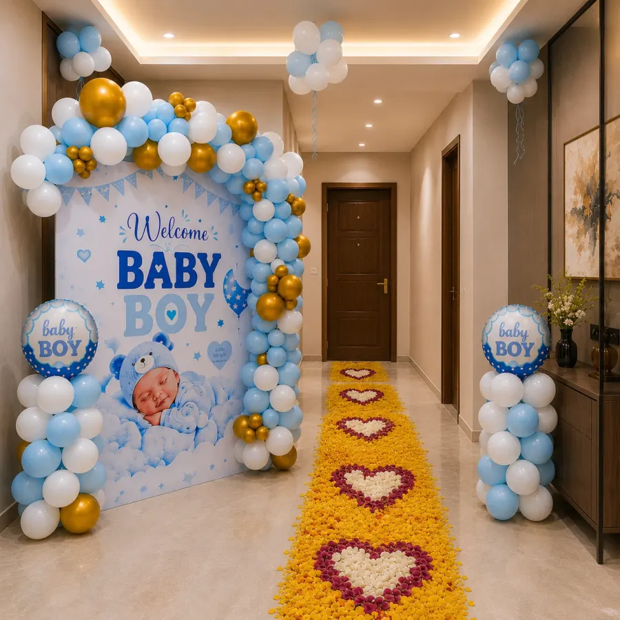 Premium Baby Boy Welcome Decoration — decoration setup in Pune
