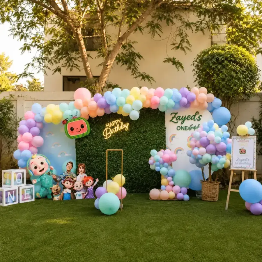 Premium Cocomelon Stage Decoration — decoration setup in Pune