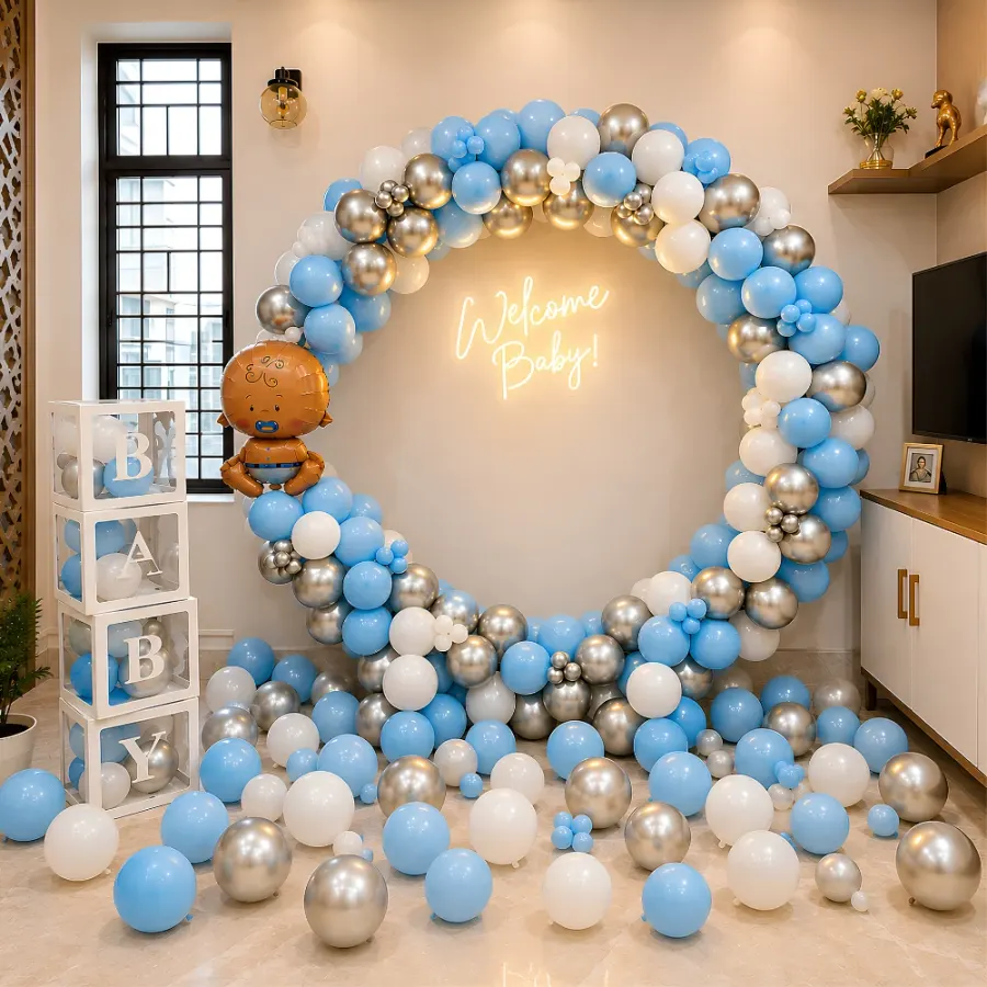 Premium Welcome Baby Boy Ring Balloon Decoration — decoration setup in Pune
