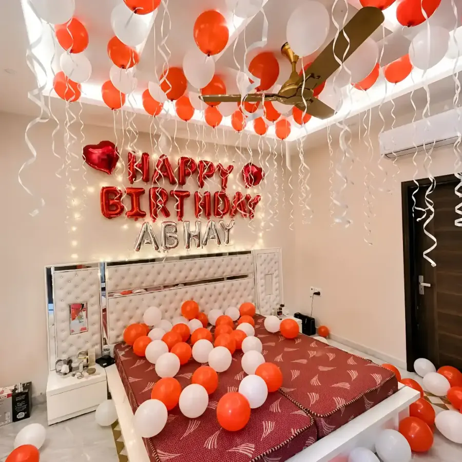 Red White Balloon Theme — decoration setup in Pune