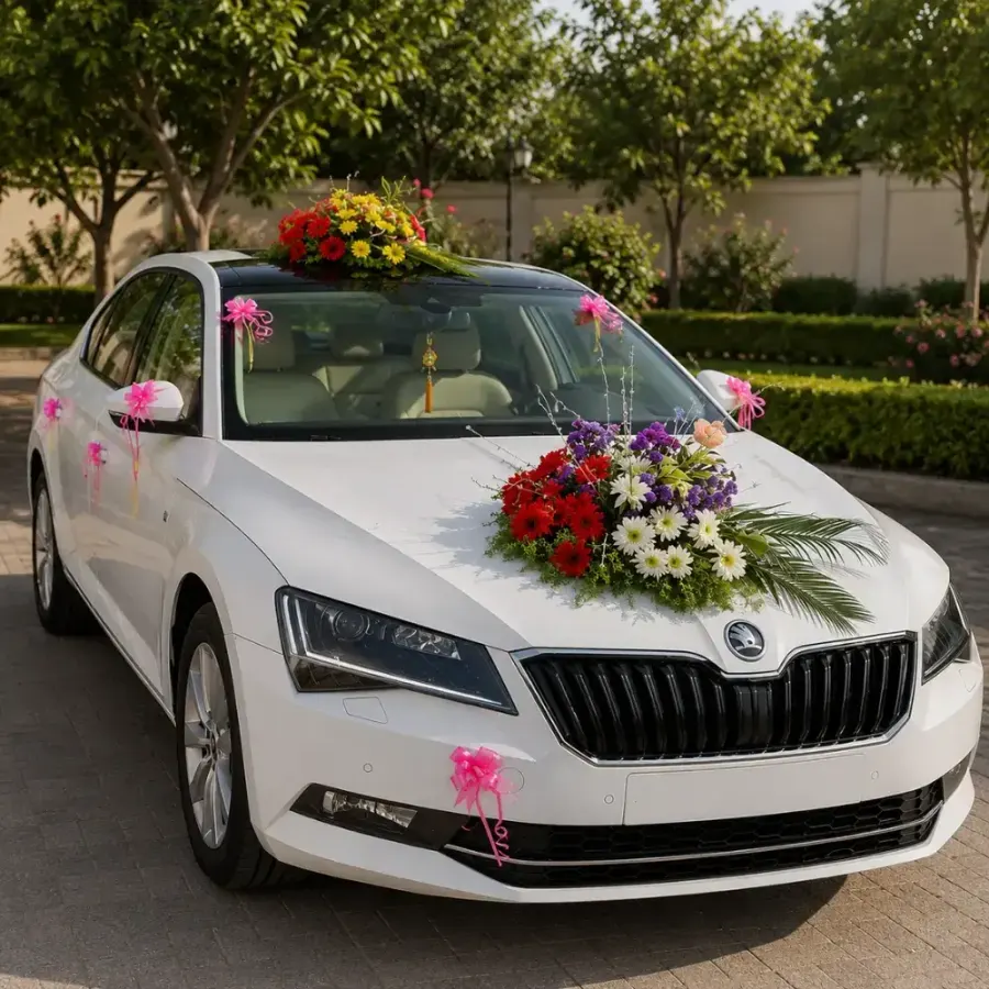 Simple Car Flower Decoration — decoration setup in Pune