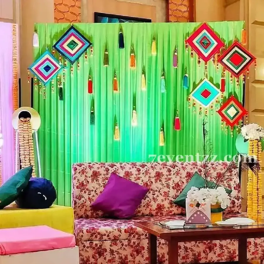 Simple Mehndi Backdrop — decoration setup in Pune