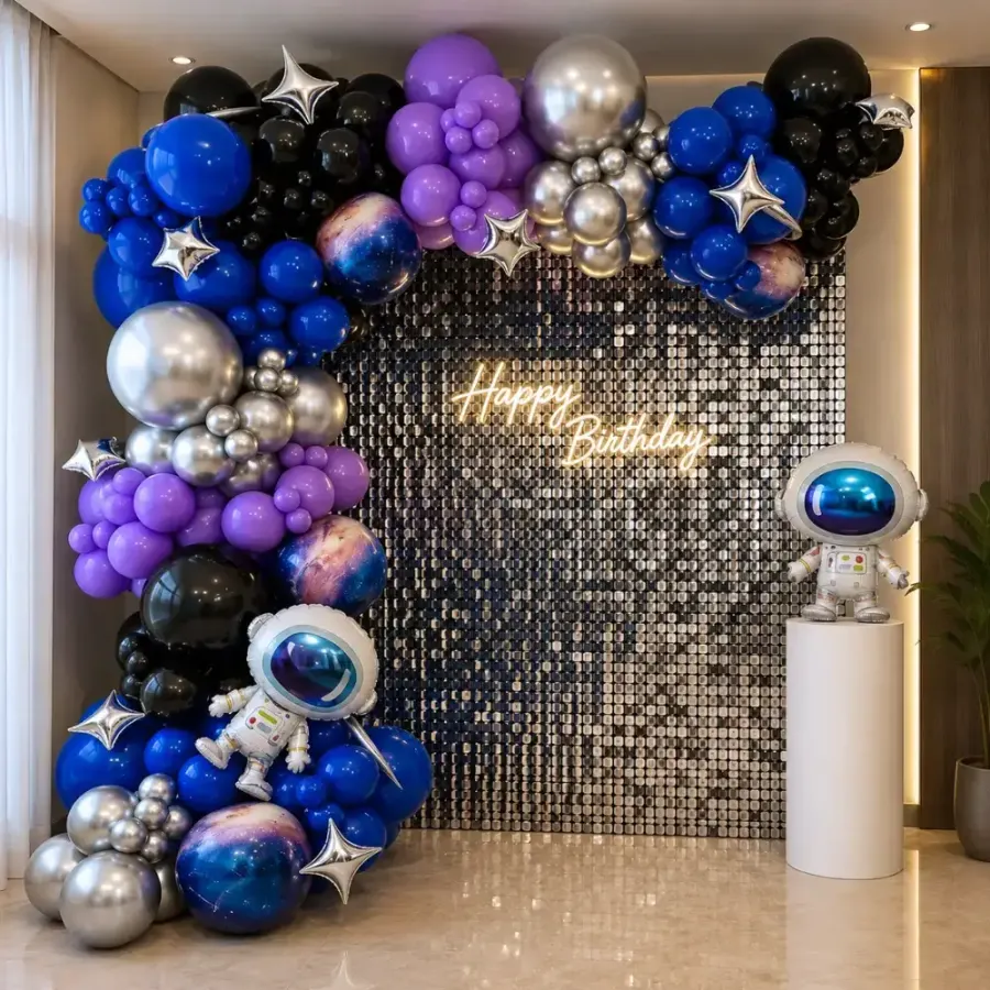 Space Theme Sequins Decoration — decoration setup in Pune