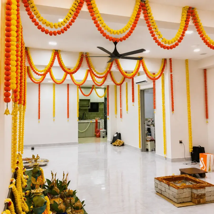 Traditional Housewarming Flower Decoration — decoration setup in Pune