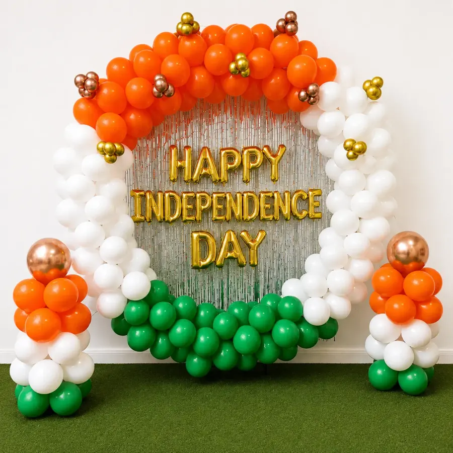 Tricolor Balloon Ring Decoration — decoration setup in Pune