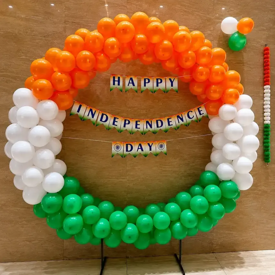 Tricolor Balloon Arch Decoration — decoration setup in Pune