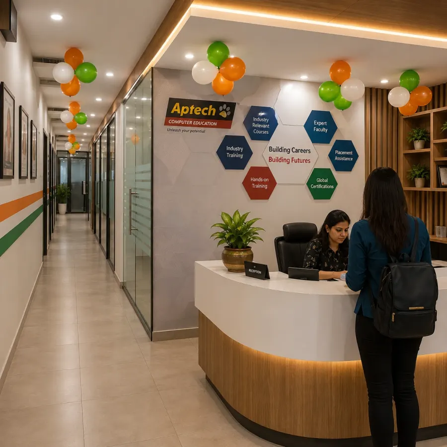 Tricolor Office Reception Balloon Decoration — decoration setup in Pune