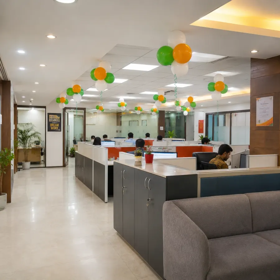 Tricolour Office Entrance Balloon Arch — photo 2