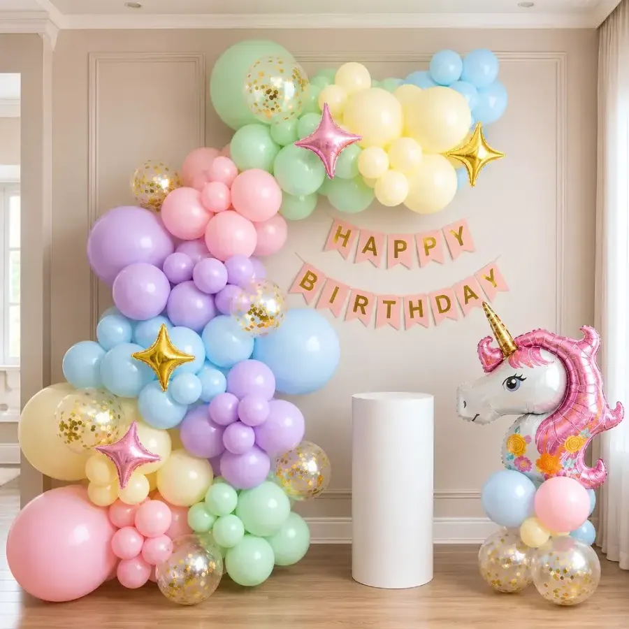 Unicorn Birthday Arch — decoration setup in Pune