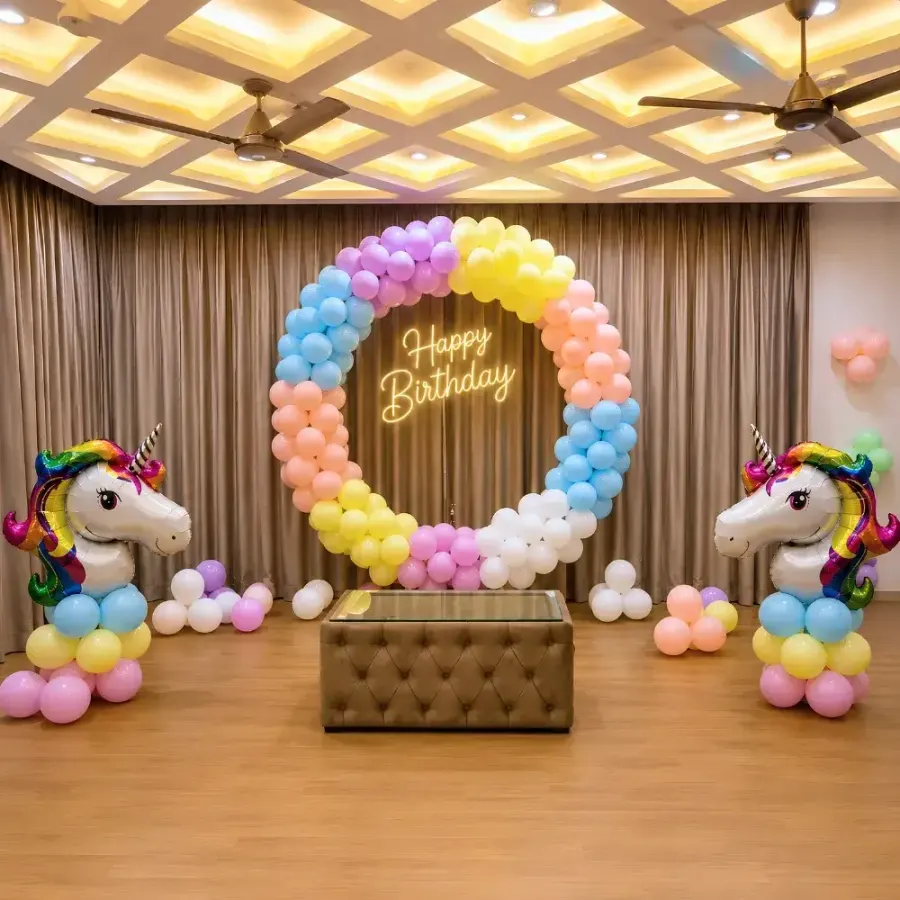 Unicorn Theme Backdrop Decoration — decoration setup in Pune