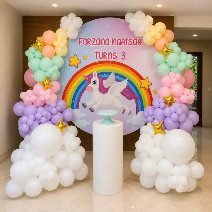 Unicorn Theme Balloon Decor — decoration setup in Pune