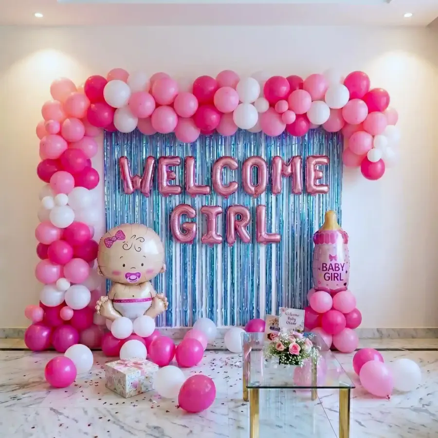 Welcome Girl Balloon Decoration — decoration setup in Pune